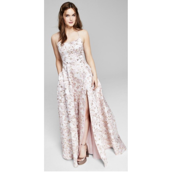 B. Darlin Strappy Open Back Scoop Neck Pink Jacquard Ball Gown size 15/16 NWT - Picture 1 of 13